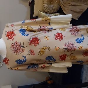 Seventh Avenue brand floral print midi with sheer pleated cuffs